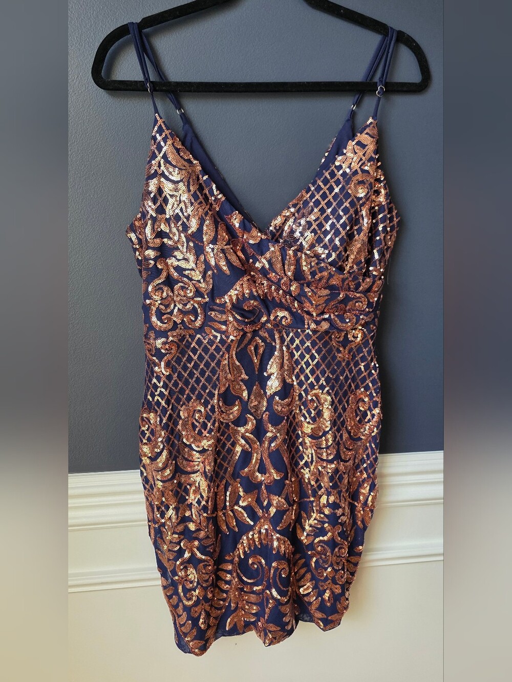 Windsor Cocktail Dress Navy/Rose Gold Sequin Embellishment